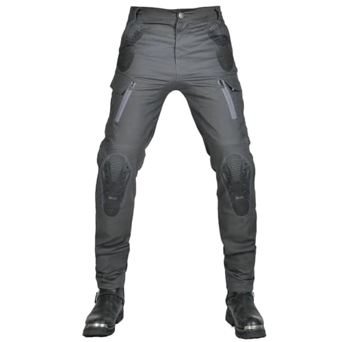 QIYUANT Pantalones Cargo de Moto para Hombre Motocicleta Jeans con Cremallera Transpirable de Verano Mujer Resistente Desgarro Pantalón de Motorista Casual con Protecciones Mejorada (Gris, M)