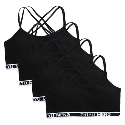 Opiniones de Sujetadores deportivos para Niña más recomendados. 41 Streamzio Sujetadores de entrenamiento para niñas de 9 a 14 años, paquete de 4 sujetadores deportivos para niñas de algodón con almohadillas (Negro)