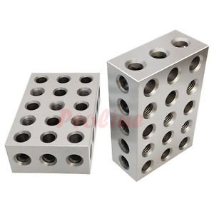HSEAMALL 1-2-3 Präzisionsstahl-Blöcke Mit 23 Löchern – 25 X 51 X 76 Mm, 2 Stück, Für Fräsen & Maschinenbau, Inkl. Sechskantschlüssel & Box