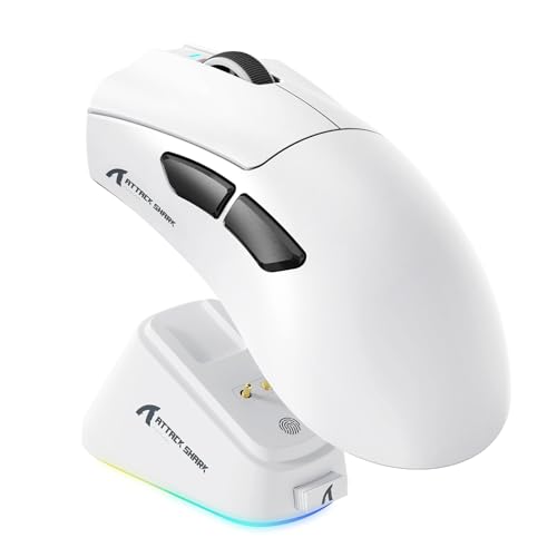 ATTACK SHARK V3 Pro Mouse Gamer Sem Fio Ultraleve 62g com Base de Carregamento Magnética RGB, Sensor 25K DPI, 1000Hz, Bluetooth/2.4G/USB-C, Programável para PC Mac, Branco