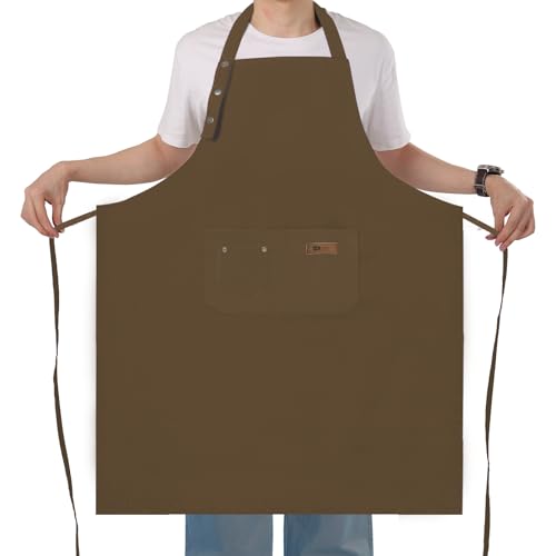 Yuubin Extra Large Aprons for Men, Adjustable Button Bib Apron with 3 Pockets Chef Cooking Kitchen Aprons Women,Water & Oil Resistant