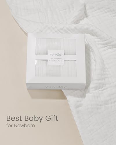 Image of Hooded Baby Towels for Newborn, 2 Pack 100% Muslin Cotton Baby Bath Towel with Hood for Baby Toddler and Kids, Large 35x35 Inch Baby Boy & Girl Towels, Essentials Must Have