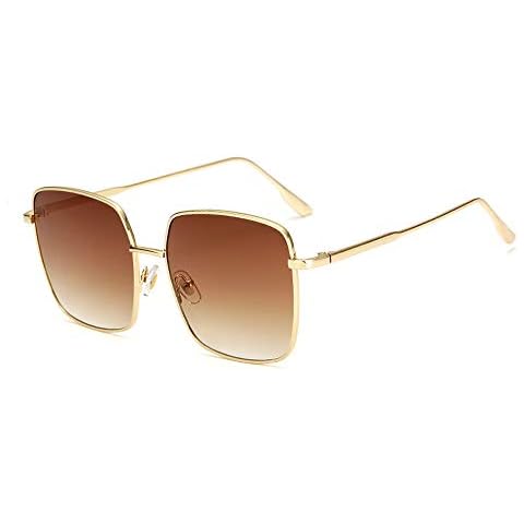 QECEPEI Retro Oversized Sunglasses for Women Square Metal Frame Non Polarized Lenses, Brown Cover