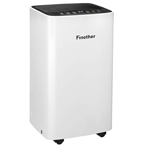 Finether Dehumidifier Air 12L/Day for Mould Moisture Extraction Laundry Drying Ultra-Quiet?Digital Control Panel?Child Lock?Auto-Defrosting | 2L Water Tank 3 Modes 4 casters 12H Timer 15-20mu00b2