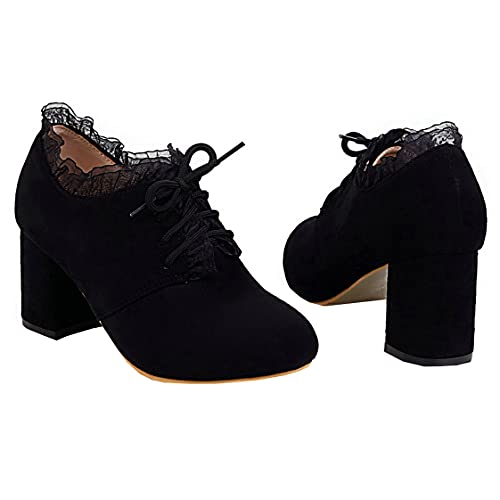 BEAUPAS Women's Chunky Heel Lace Up High Heels Oxford Pumps Round Toe Shoes2