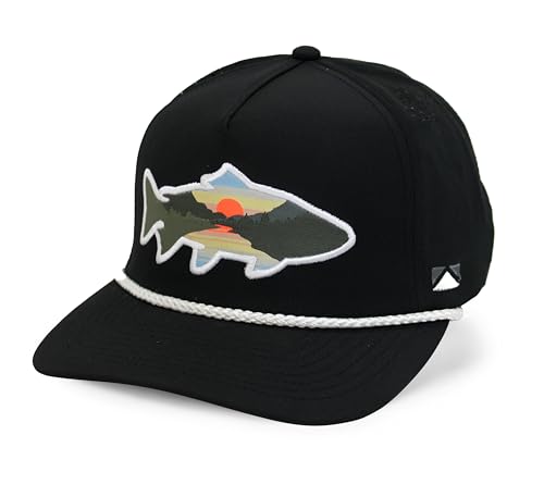 Image of Paramount Outdoors Sunset Trout Fishing Hat Mountain Fish Silhouette Performance Outdoor Hat with Comfort Snapback