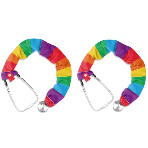 Uorisanigo Stethoscope Cover Rainbow Pattern Stethoscope Sleeve Stripe Stethoscope Accessories Stethoscope Cover Sleeve for Doctor Nurse Protect Neck Decorations 2 Pieces