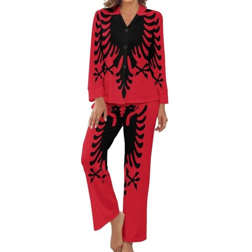 Pyjama femme 2 pièces imprimé drapeau albanais manches longues