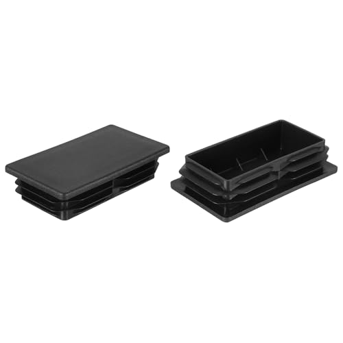 Image of uxcell 2 Pcs Rectangle Tubing End Caps 5 9 /16 x 3 5 /32 Inch Plastic Hole Plugs Insert End Cap for Metal Tubing Post Chair Leg Table Bookshelves Furniture, Black