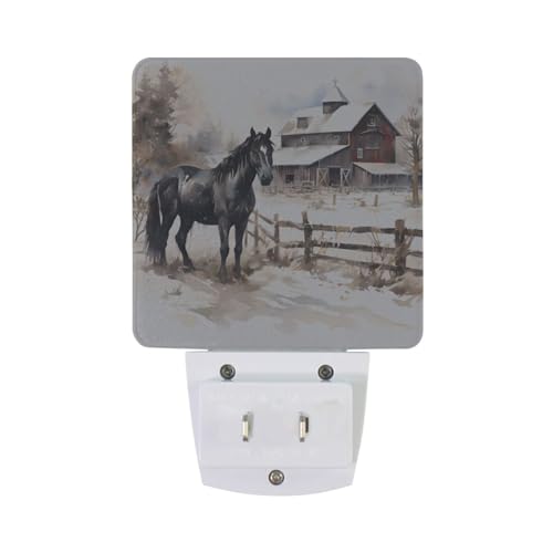 Image of Farmhouse Horse Night Lights 2 Pack Plug-in Wall Led Nightlight Auto Dusk-to-Dawn Sensor Lamps for Bedroom Kitchen Bathroom