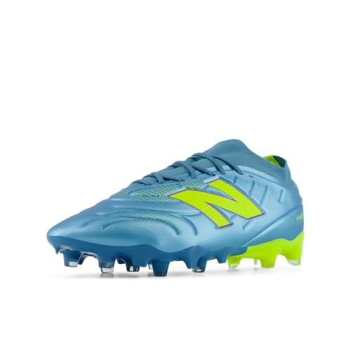 New Balance Unisex-Adult Tekela Team Low Laced FG V5 Soccer Shoe, Metallic Blue/Alkaline Green, Men 13 / Women 14.5 Wide