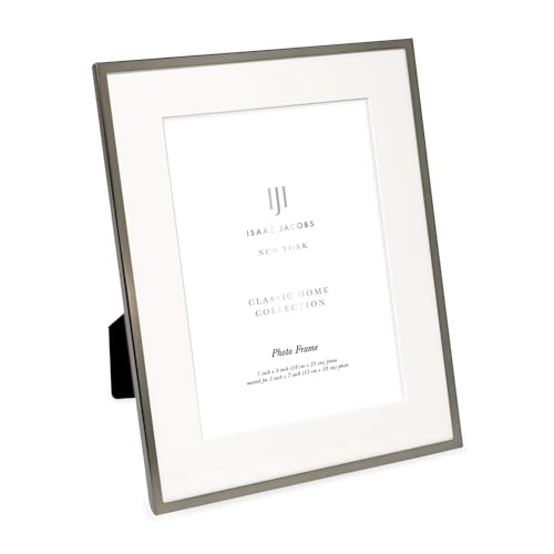 Isaac Jacobs 7x9 (Matted 5x7) Pewter Metal Picture Frame, Classic Metal Photo Frame Made For Tabletop & Hanging Display, Home and Office Decor, Photo Gallery and Wall Art (7x9 (Matted 5x7), Pewter)