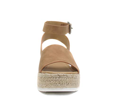 Image of Soda Topic Open Toe Buckle Ankle Strap Espadrilles Flatform Wedge Casual Sandal