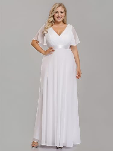 Image of Ever-Pretty Plus Women's V Neck Mother of The Bride Dress Chiffon A Line Maxi Plus Size Evening Dress with Sleeves 09890-DAPH