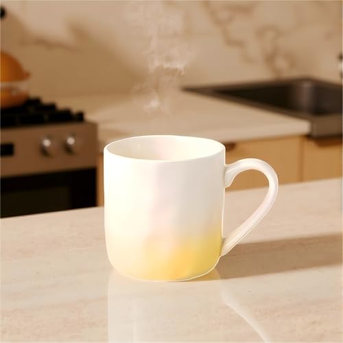 Taza de cerámica color macaroon 13 oz con asa amarillo miniatura 2