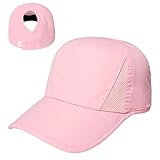 Ponyflo Active Ponytail Hat - Ponytail Caps for Women, Designed for Curly Hair Pink