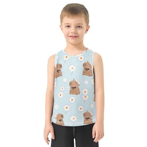 Bolaz Boys Athletic Quick Dry Tank Top Sleeveless Workout T Shirts Age 11-15,Little Daisy Capybara Pattern2