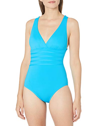 La Blanca Women's Island Goddess Rouched Front Bandeau One Piece Swimsuit, Poolside, 14