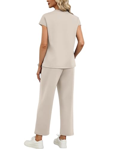 Image of Sampeel Two Piece Sets for Women Summer Vacation Outfits Cap Sleeve Tops Lounge Matching Sets Women Clothing