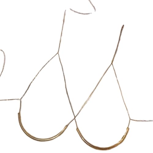 Rhinestone Chest Bracket Chain Trendy Crystal Bra Chain Sexy Bikini Beach Bra Body Chain Jewelry for Women (Gold)