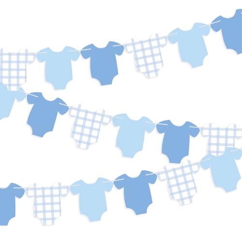 Image of Weysat 2 Pcs Baby Clothes Banner Baby Boys Girls Shower Decorations Blue Bodysuit Clothesline Banner Gender Reveal Birthday Neutral Party Outfit Paper Decor Supplies