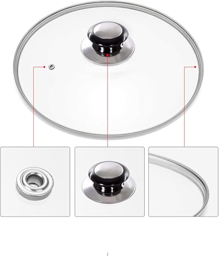 Clear Tempered Glass Saucepan Casserole Frying pan Lid Replacement Glass Lids for Pans Pots and Casseroles Pan Lid Knobs with Heat Resistant Handle (28CM)