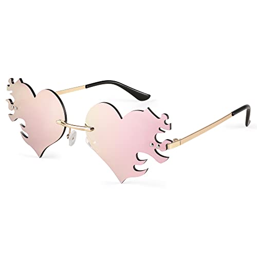FEISEDY Melting Flame Heart Sunglasses For Women Men Trendy Rimless Fire Shaped Party Glasses B2366
