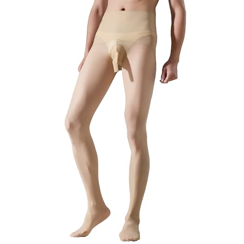 Men's Sexy High Waisted Seamless Pantyhose Shiny Glossy Stockings Nylon Sheer Tights with Sheath