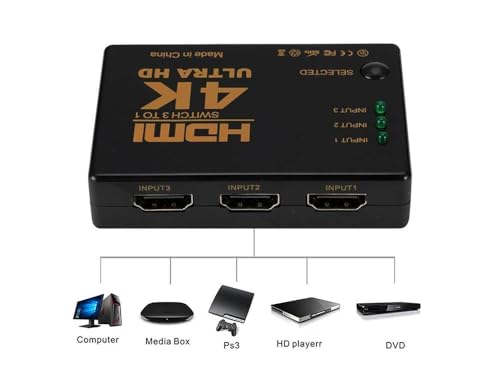 Image of SANCY 3-Port 3-in 1-Out 3x1 HDMI Switch /Switcher w /Remote, 3D 1080P, for Bluray, PVR /Netflix / /Kodi Box, PS4 /PS3 TD-472H-001