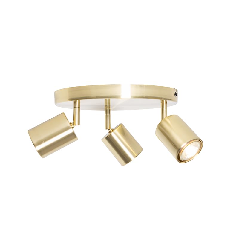Qazqa Verstellbarer Deckenstrahler, Deckenspot - Java - Gold, max. 35W, Geeignet für LED, 25cm, Rund, 3-flammig, Ideal als Küche lampe und Wohnzimmerlampe