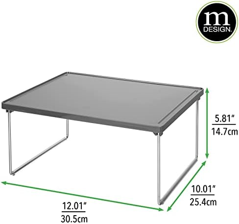 mDesign Set of 2 Kitchen Storage Shelf  Display Shelf for Kitchen Cupboards and Worktops  Free-Standing Kitchen Shelf for Storing Food, Tins, Dishes and More  Grey/Chrome