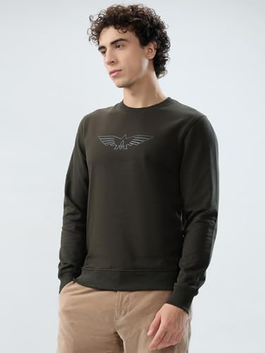 Image of Park Avenue Men Slim Fit Solid Pattern Cotton Polyester Blend Round Neck Full Sleeve Casual Sweatshirt