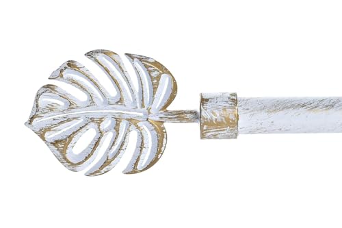 Barra de Cortina Extensible de Metal Blanco Minimalista para Dormitorio Vintage de 120-210 cm (Hoja Blanco)