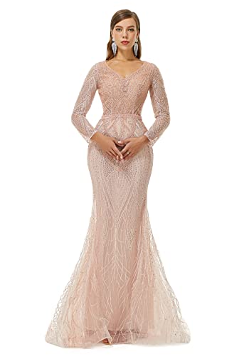 Leyidress Womne's Pearl Mermaid Evening Dress Lace Prom Dress Bridal Gown Us 2-16 8 Pink