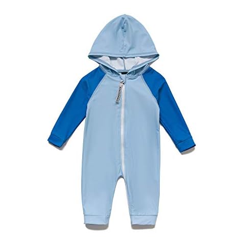 Baby Boys Hooded Sunsuits UPF 50+ Sun Protection One Piece Full-Length Zipper (Blue,24-36M) Cover
