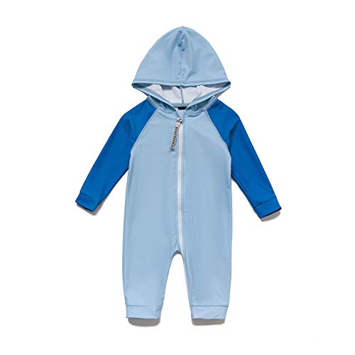 Baby Boys Hooded Sunsuits UPF 50+ Sun Protection One Piece Full-Length Zipper (Blue,3-6M)