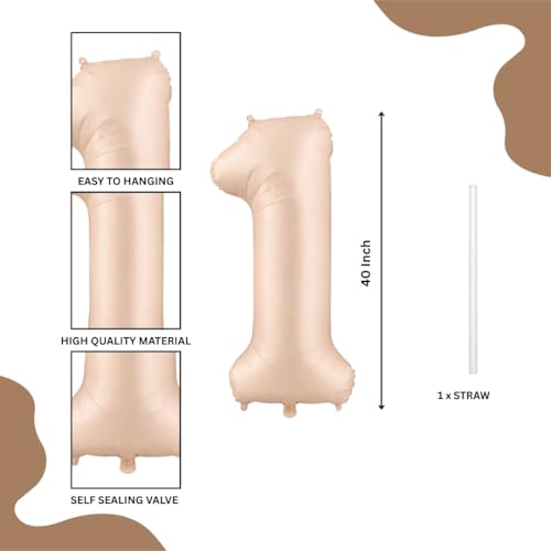 Image of WP WANNA PARTY Number 1 Pcs Balloons Retro Apricot First Birthday Decor Light Brown One Balloon For Pcsst Boy /Girl Large 40 Inch Digital Year Old Nude Neutral Caramel-Aluminium