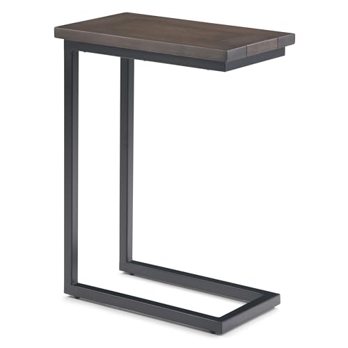 SIMPLIHOME Skyler C-Side Table - 18" Wide x 24" High Solid Mango Wood and Metal Slide-Under Table in Walnut Brown, Industrial Accent Table or End Table for Living Room with Open Frame, Assembled