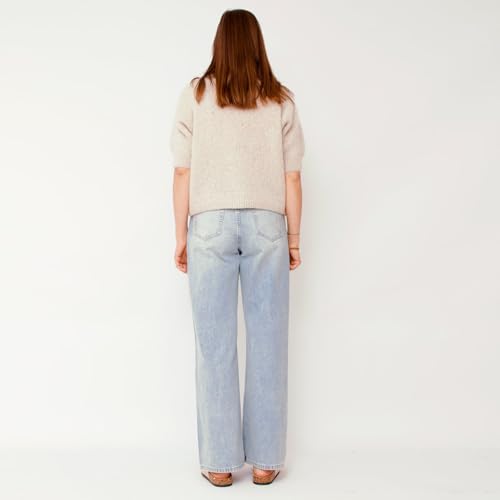 Image of Womens Button Up Short Sleeve Cardigans Sweater Cropped Lightweight Round Neck Elegant Knit Tops with Pockets