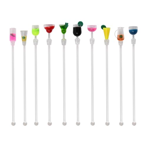 emperoch 10 Pezzi Bastoncini per Cocktail Bastoncino per Mescolare in Acrilico Bastone per Cocktail per Decorare i Bicchieri da Cocktail (Testa Rotonda)