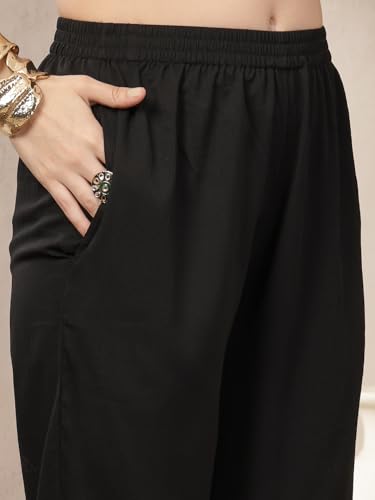 Image of Stylum Women's Solid & Embroidered Crepe A-Line Kurta with Dupatta