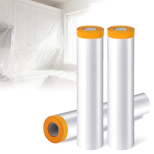 Estleys 3 Rolls Pre-Taped Painters Tape, Drop Cloths Tape(8.9 X 98.4Feet)