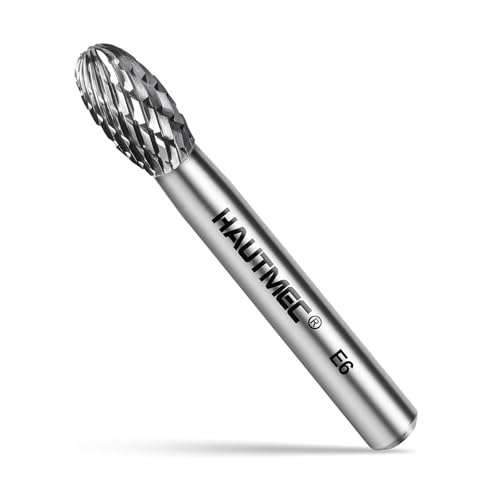 Image of HAUTMEC Tungsten Carbide Rotary Burr Bit YG6, 1/4" Shank Double Cut Die Grinder Bit, Low Vibration Precision Rotary File for Metal Grinding, Engraving & Deburring (6MM Oval), HT0451