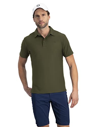 Image of Three Sixty Six Golf Shirts for Men - Dry Fit Short-Sleeve Polo, Athletic Casual Collared T-Shirt, Camo Green, XX-Large