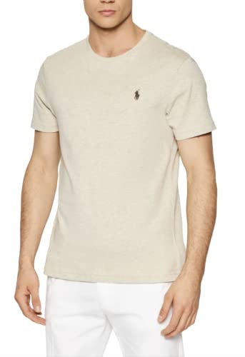 Polo Ralph Lauren Logo Pima Cotton Shirt Custom Slim Fit Tee Pony Super Soft, Gris sable mélangé, Medium