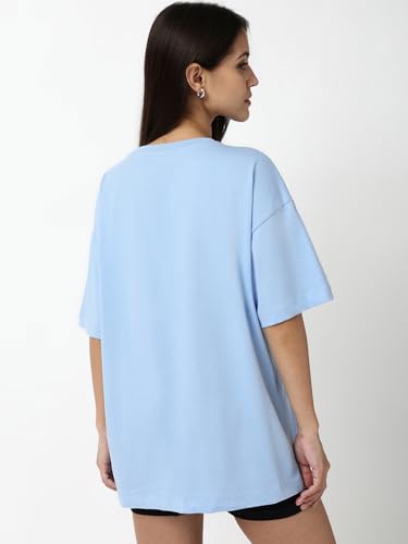Image of Bewakoof Women's Graphic Printed 100% Cotton T-Shirt - Oversized Fit, Round Neck, Half Sleeves