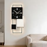 YHWKGZ Orologio da Parete in Arenaria con Luci a LED, Orologi da Paretes 3D for Ingresso, Orologio da Muro Decorativi Silenziosi Creativi, Plug-in in Sculture da Parete(Black D,50x120cm/19.7'x47.2')