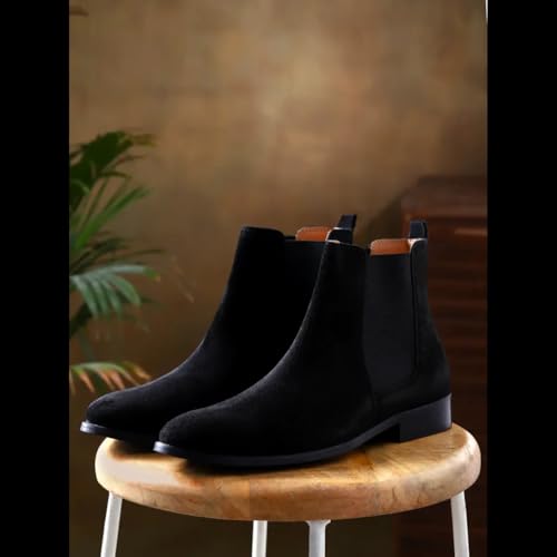 Image of LOZANO Suede Leather Chelsea Boots for Men | High Ankle Boots, Soft Cushioned Insole, Slip-Resistance, Arch Support & Shock Absorption