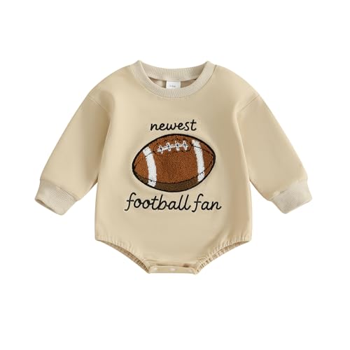 Image of Yhilee Praise Newborn Baby Boy Football Outfit Game Day Bubble Romper Long Sleeve Sweatshirt Bodysuit Fall Winter Clothes
