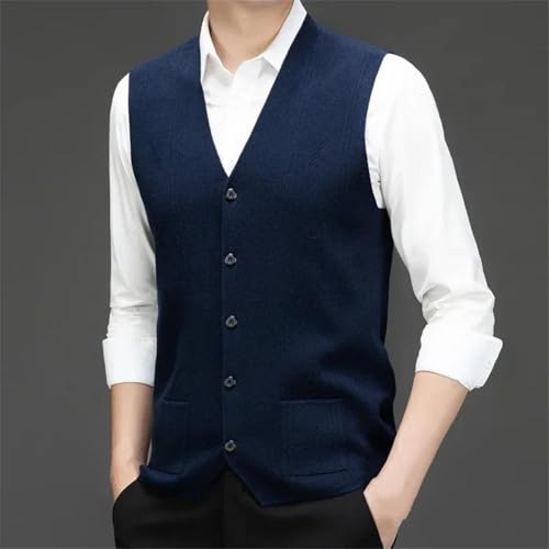 Vsadsau Men Warm Knit Sweaters Vest Button V-Neck Sleeveless Waistcoat Thick Casual Business Tank Top2